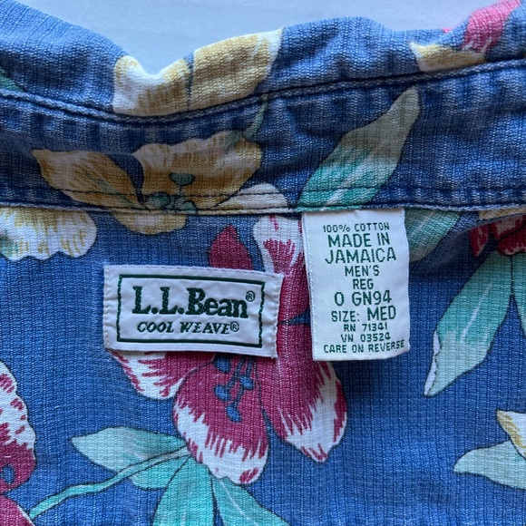Vintage L.L. Bean Cool Weave Hawaiian Floral Print Short Sleeve Shirt M - Picture 12 of 12